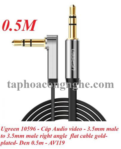 Ugreen 10596 0.5M màu Đen Cáp âm thanh 2 đầu 3.5mm dương đầu vuông góc mạ vàng AV119 30010596